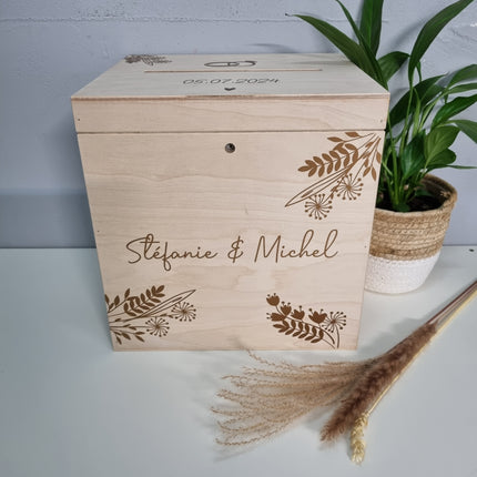 Naturel houten Enveloppenkist | Botanical Wedding | Huwelijks cadeau