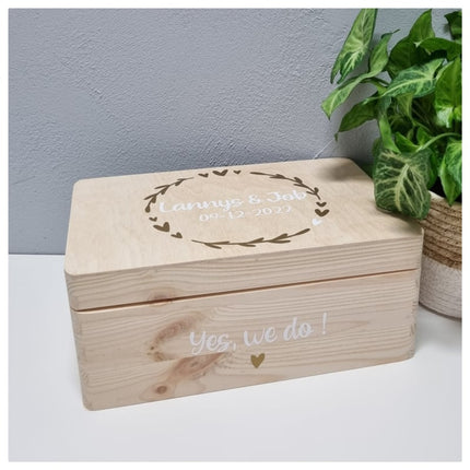 Houten Herinneringen kist bloemenkrans | Bruiloft Cadeau | Circle of Love