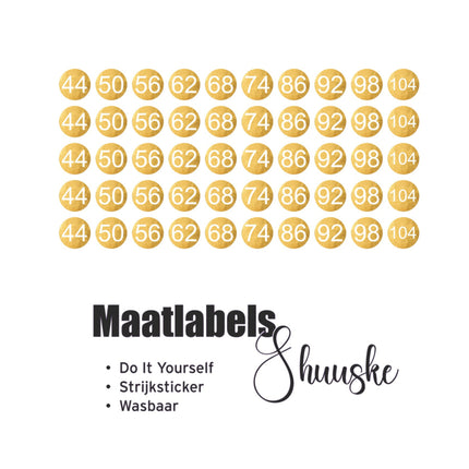 Maat labels set | Textielsticker maten in rondje | 40 labels