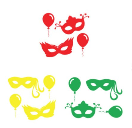 Carnavalsstickers | Raamstickers Maskers en Ballonnen | Stickerset CARNAVAL