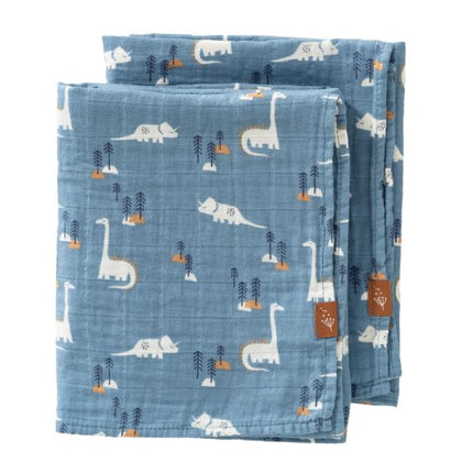 Fresk Hydrofiel Doeken - set van 2 | Organic Muslin Cloth Dino 70 x 60cm