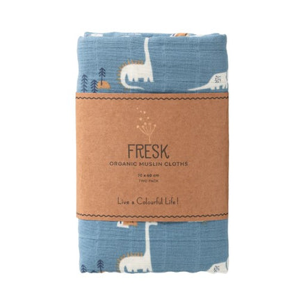 Fresk Hydrofiel Doeken - set van 2 | Organic Muslin Cloth Dino 70 x 60cm