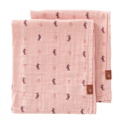 Fresk Hydrofiel Doeken - set van 2 | Organic Muslin Cloth SeaHorse 70 x 60cm