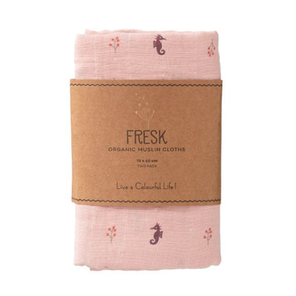 Fresk Hydrofiel Doeken - set van 2 | Organic Muslin Cloth SeaHorse 70 x 60cm