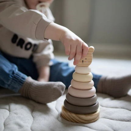 Jabadabado Stacking Toy Teddy Natuur | Houten Stapeltoren met naam | Natuur Tinten